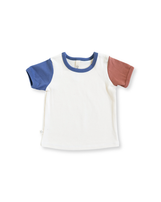 rib knit tee - natural ink blue and red rock