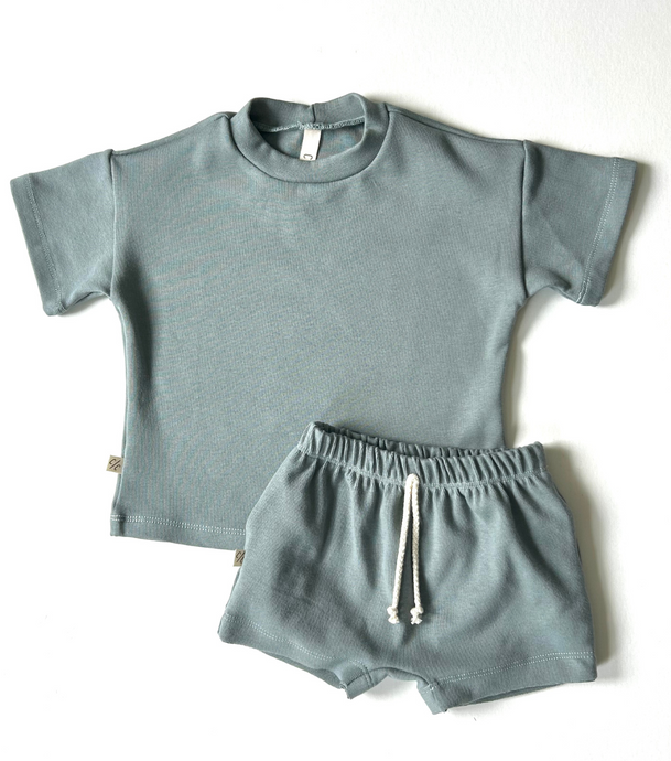 rib knit boy short set - anchor