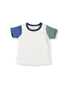 rib knit tee CO - natural ink blue and agave green