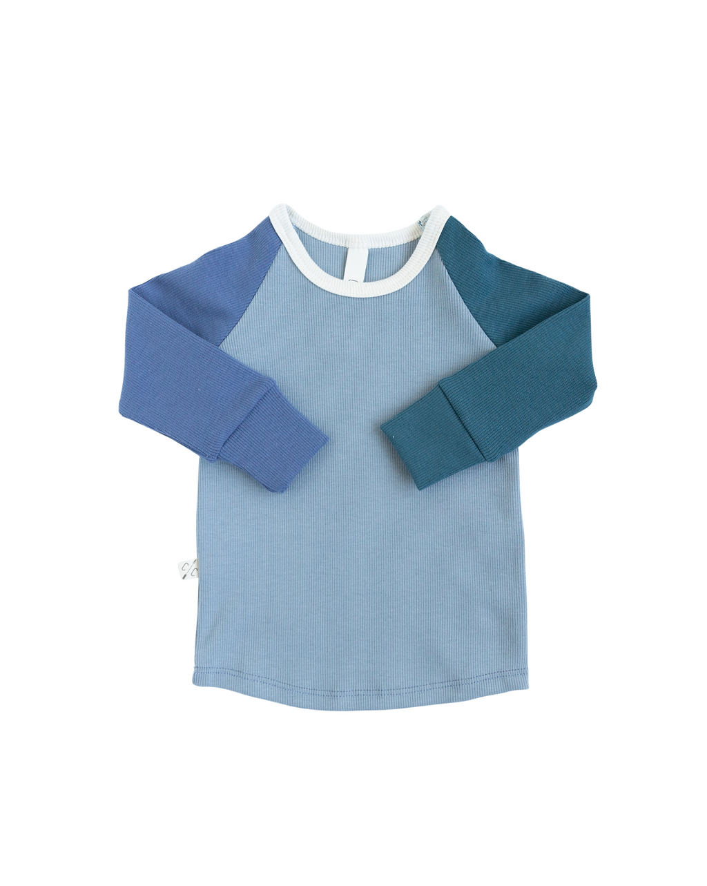rib knit long sleeve tee - whale ink blue and neptune