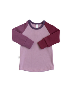 rib knit long sleeve tee - dew pink sangria and ruby