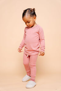 rib knit long sleeve tee - dusty rose