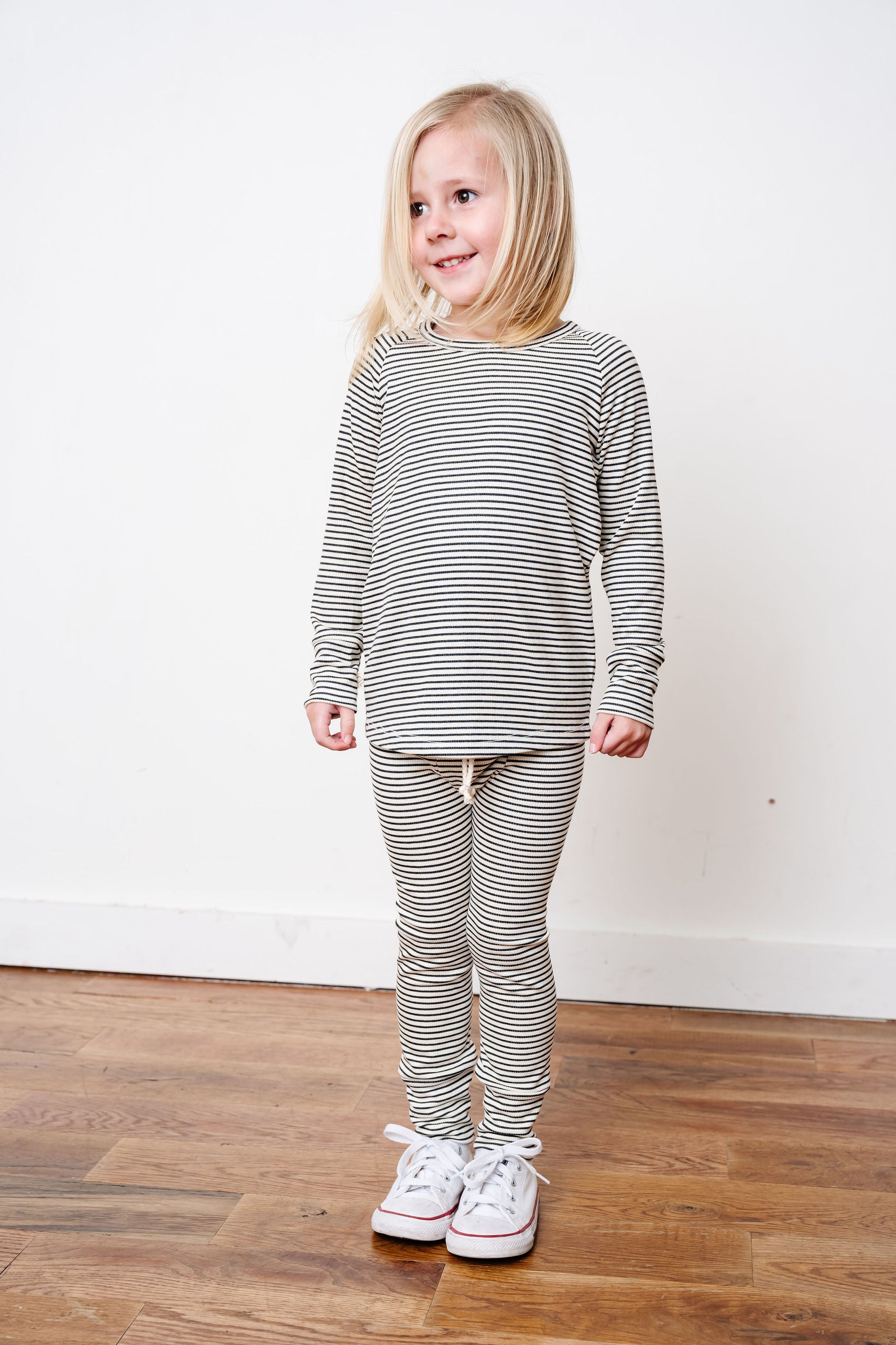 rib knit long sleeve tee - natural stripe