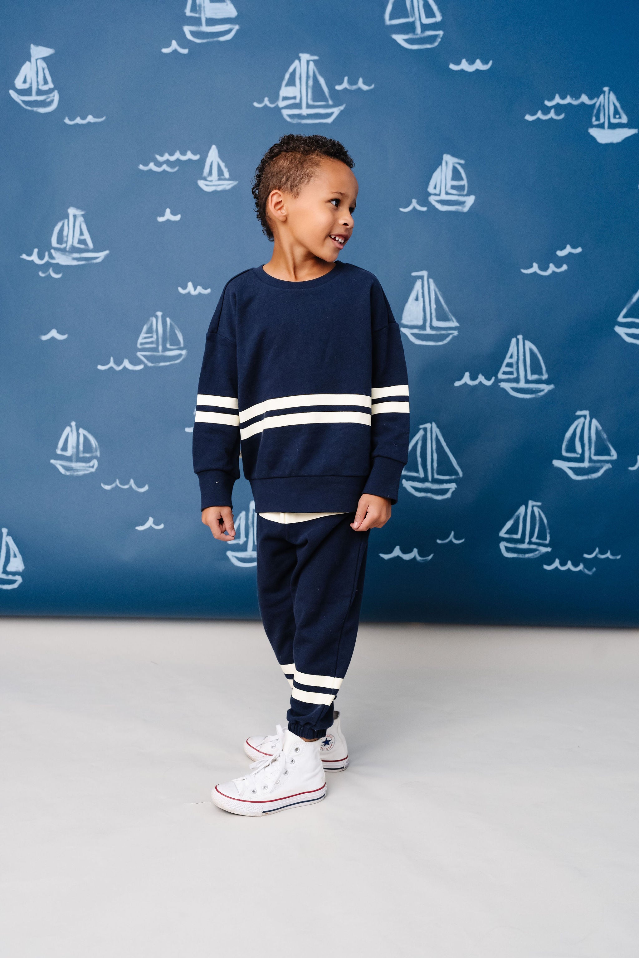 boxy sweatshirts - shoreline stripe - league blue