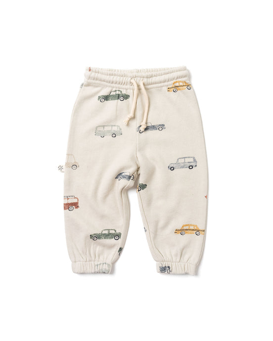 vintage sweatpants - cars on skyline blue