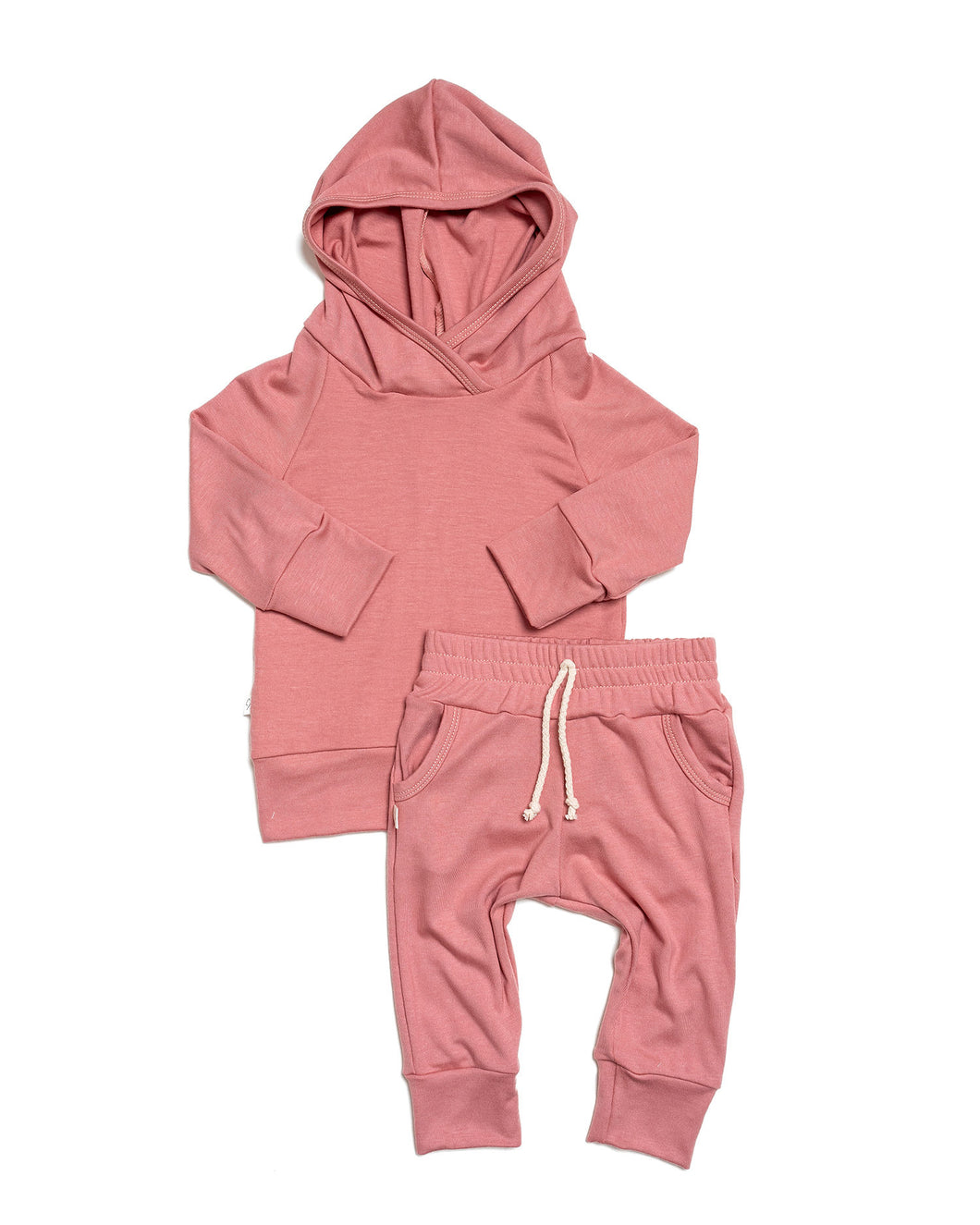 rib knit hoodie set - dusty rose