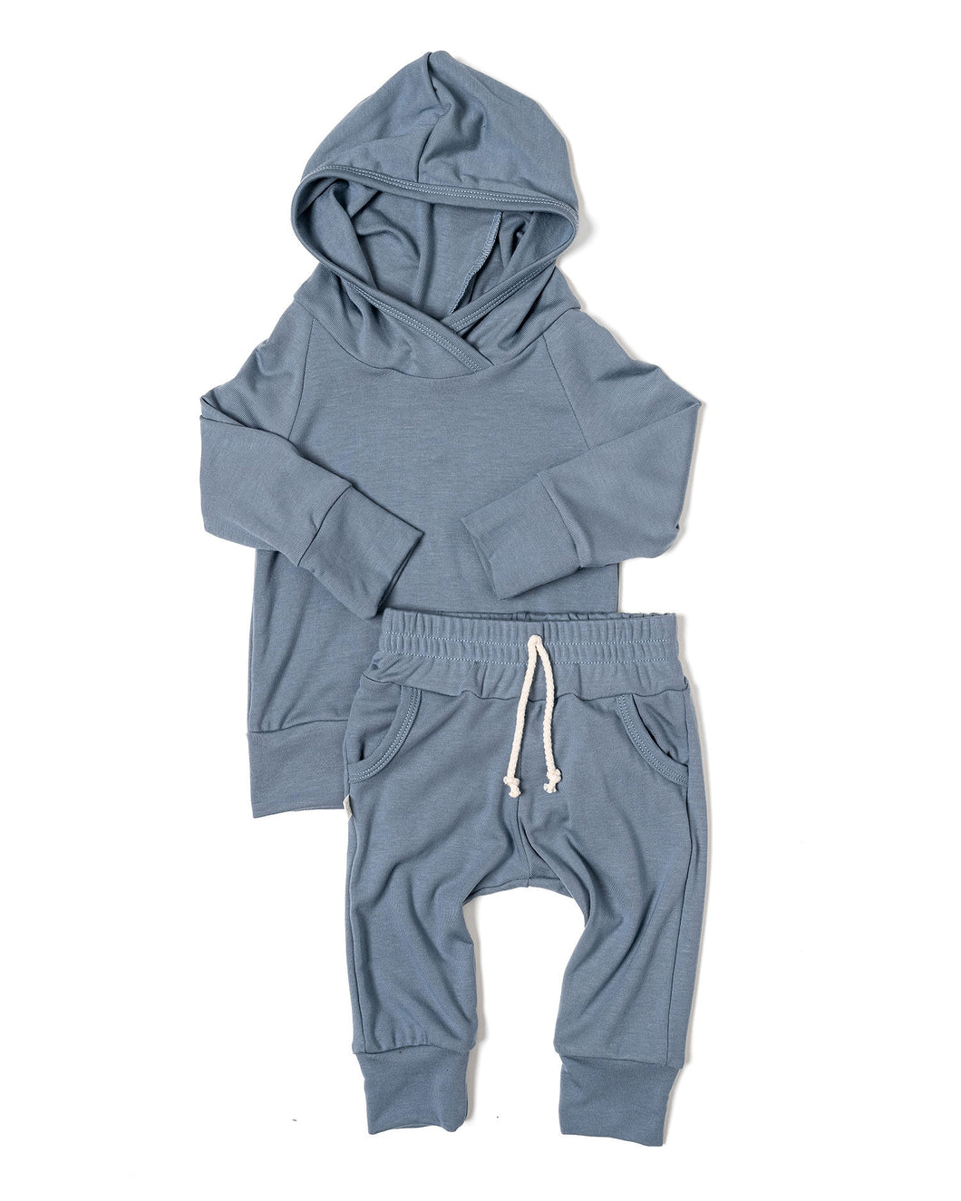 rib knit hoodie set - shadow blue