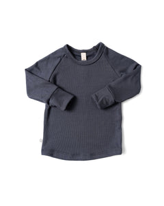 rib knit long sleeve tee - midnight blue