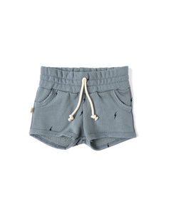 french terry retro short - bolts on mineral blue