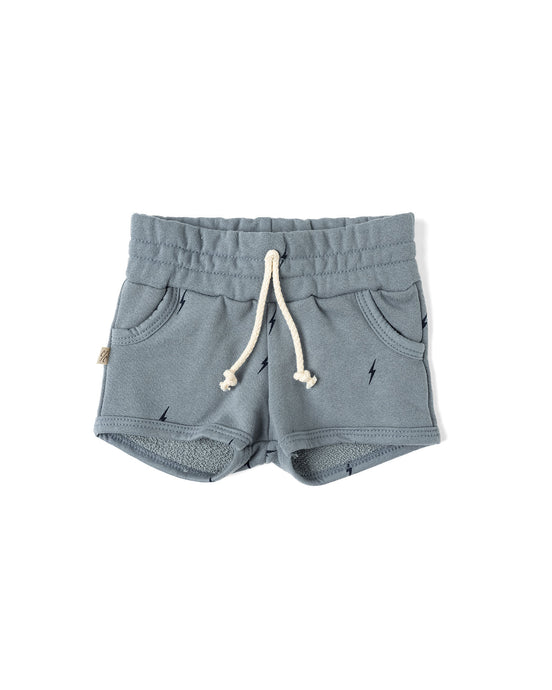 french terry retro short - bolts on mineral blue