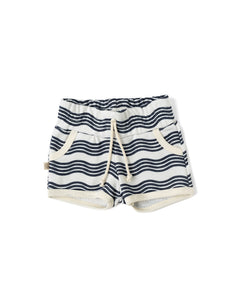 french terry retro short - wavy lines