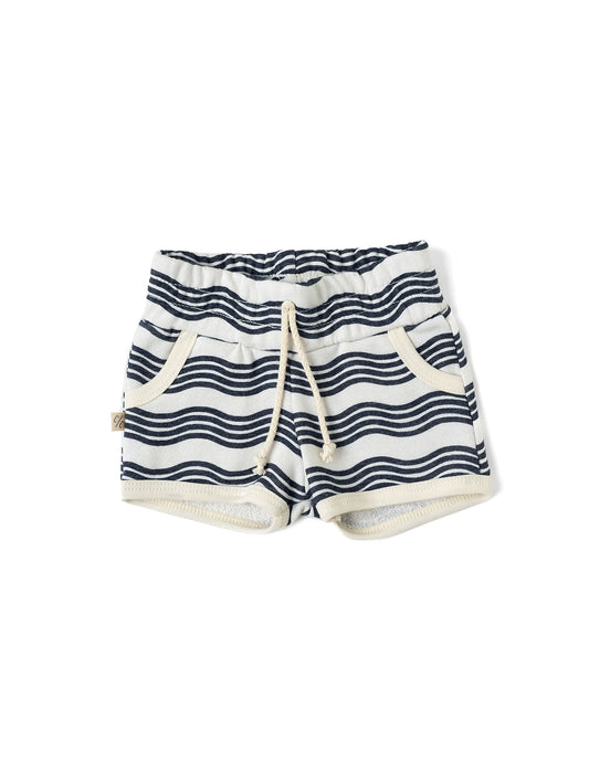 french terry retro short - wavy lines