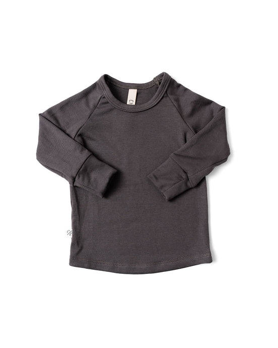 rib knit long sleeve tee - ebony