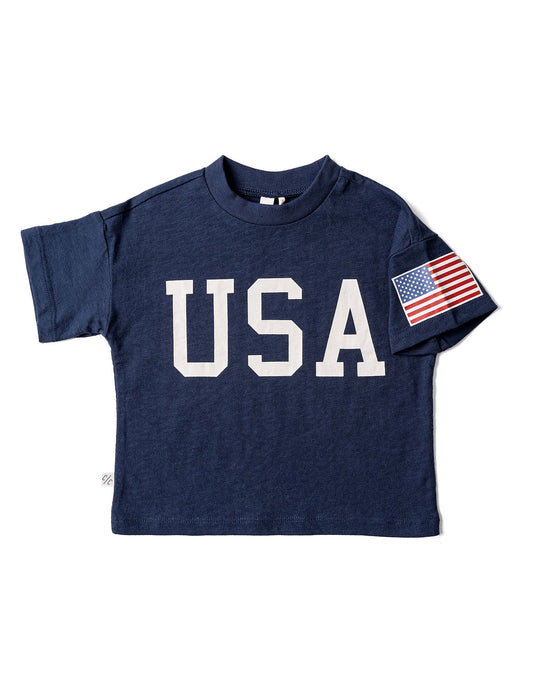 boxy tee - USA on league blue