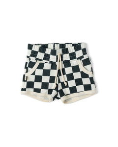 french terry retro short - jade checkerboard