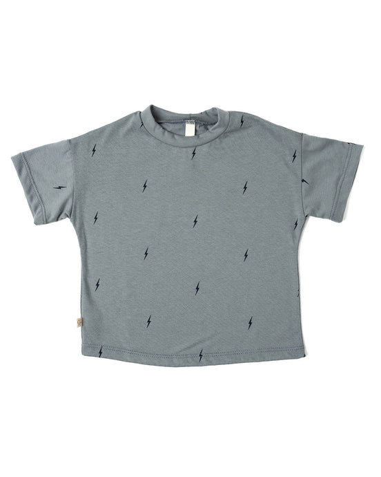 boxy tee - bolts on mineral blue