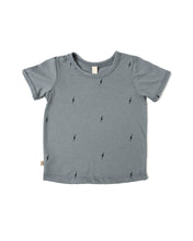 Load image into Gallery viewer, ringer tee  - bolts on mineral blue