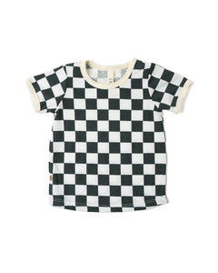 ringer tee  - jade checkerboard