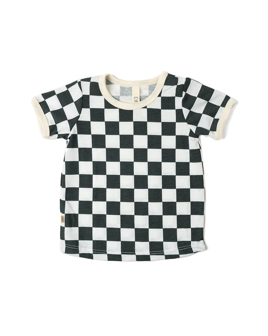 ringer tee  - jade checkerboard