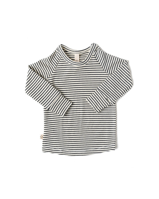 rib knit long sleeve tee - natural stripe