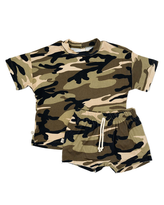 rib knit boy short set - camoflauge