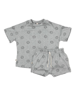rib knit boy short set - all over smile