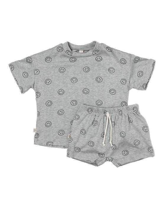 rib knit boy short set - all over smile