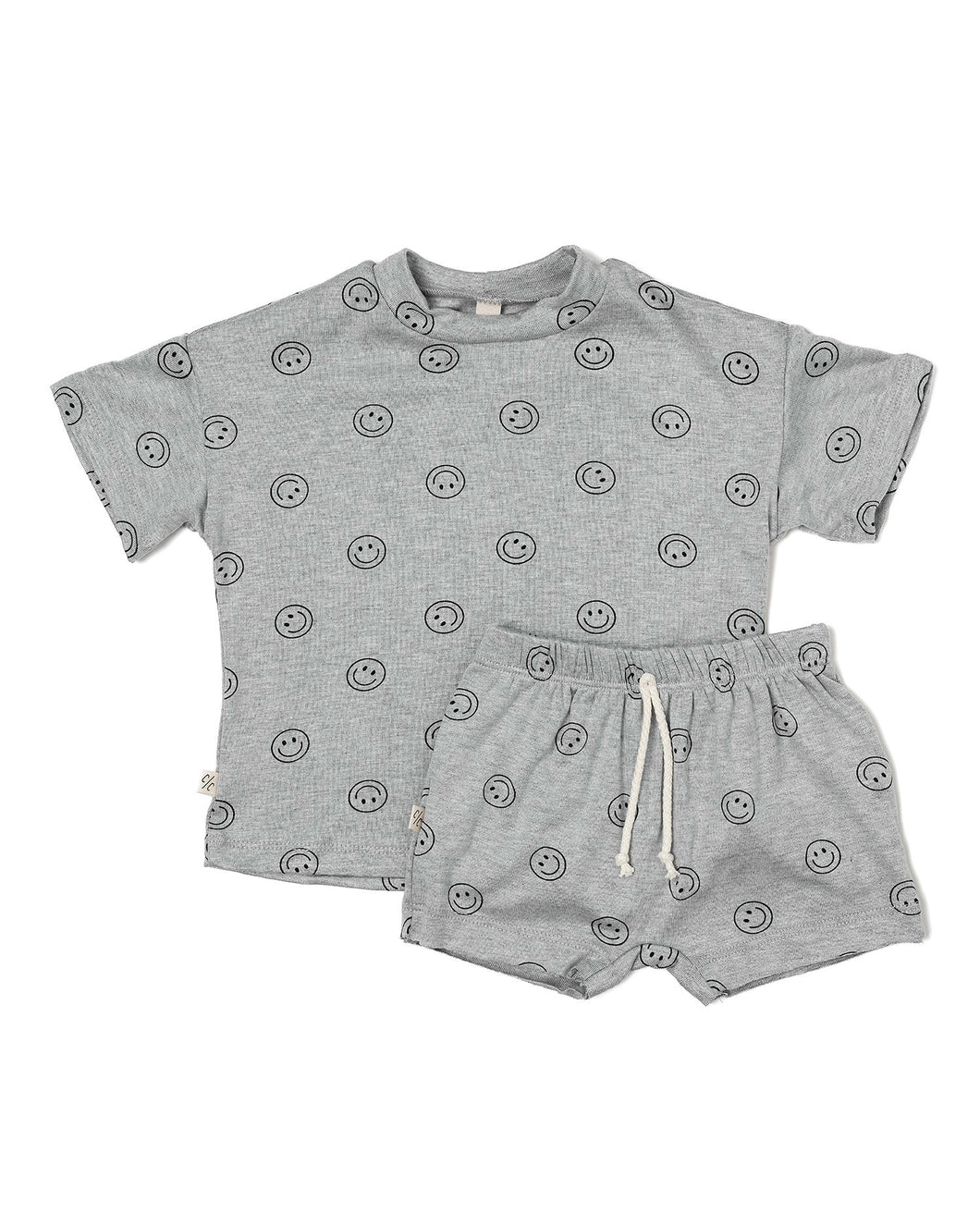 rib knit boy short set - all over smile