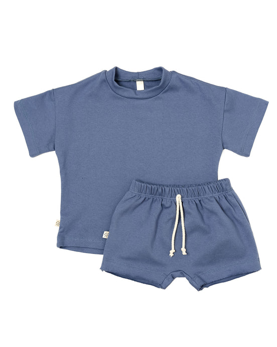 rib knit boy short set - ink blue