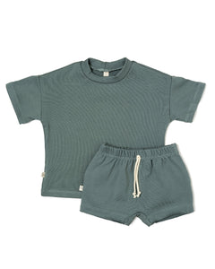 rib knit boy short set - anchor