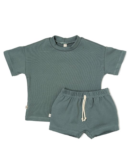 rib knit boy short set - anchor