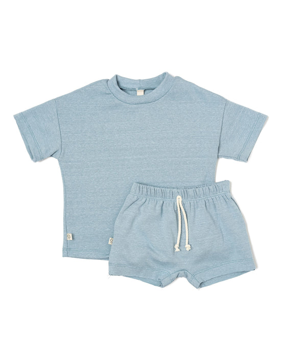 rib knit boy short set - carolina blue