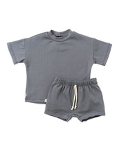 Load image into Gallery viewer, rib knit boy short set - iron gray