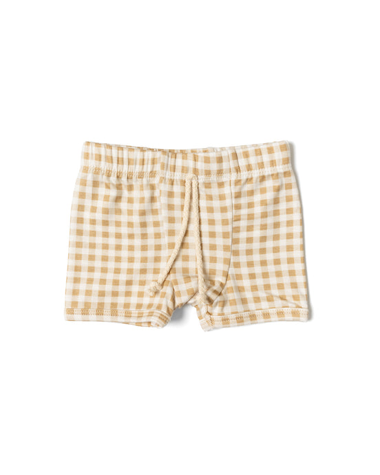 rib knit shorts - tan gingham
