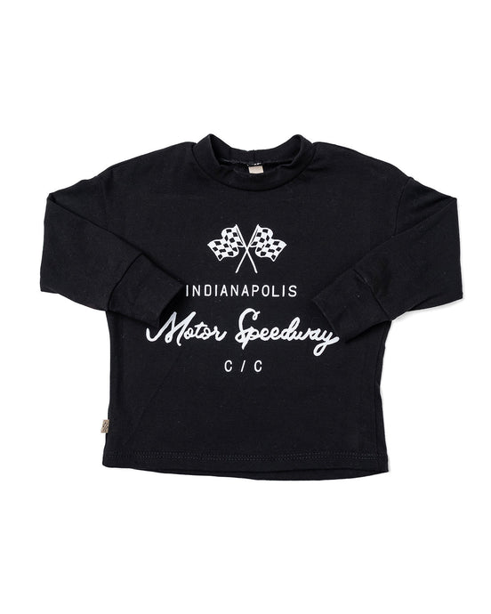 boxy long sleeve tee - motor speedway on black