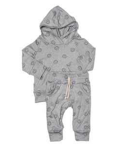 rib knit hoodie set - all over smile