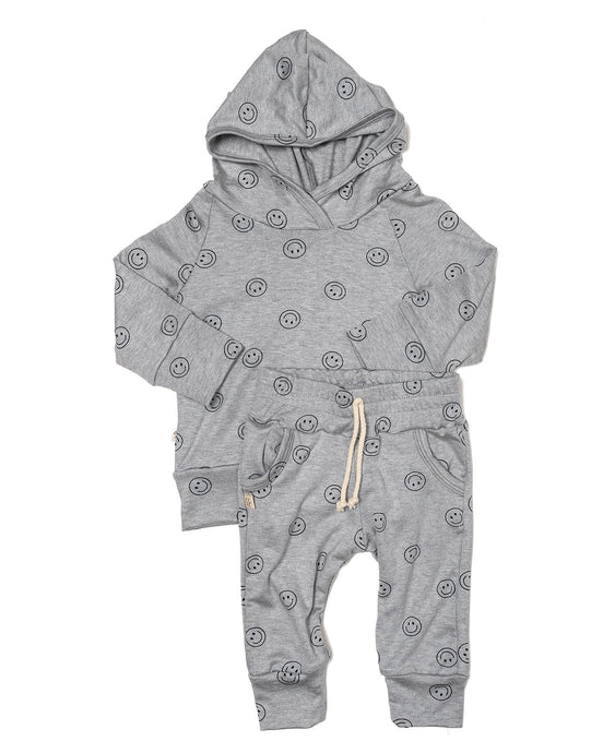 rib knit hoodie set - all over smile