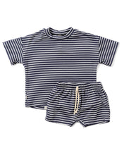 Load image into Gallery viewer, rib knit boy short set - navy stripe