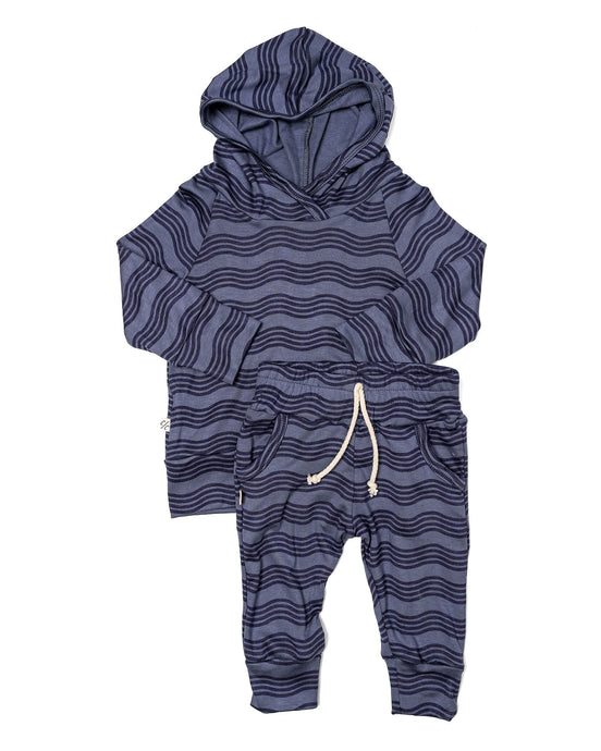 rib knit hoodie set - wavy lines