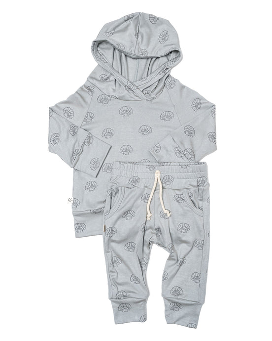 rib knit hoodie set - seashells
