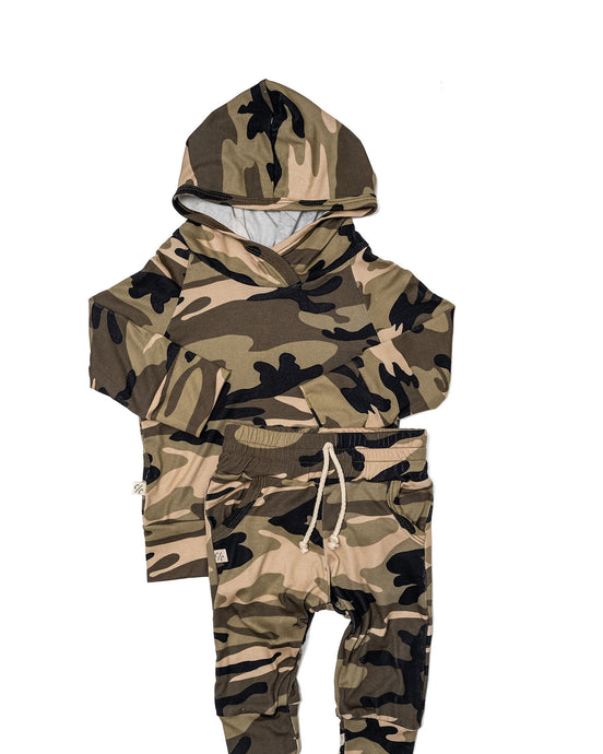 rib knit hoodie set - camoflauge