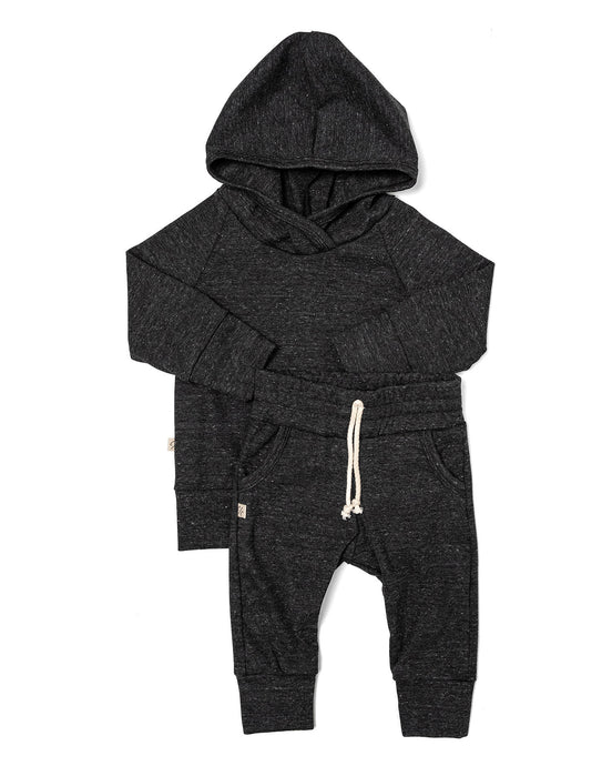 rib knit hoodie set - shadow