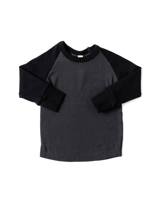 rib knit long sleeve tee - heather gray and black