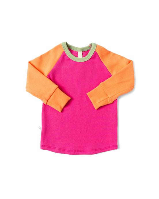 rib knit long sleeve tee - punch creamsicle and kiwi