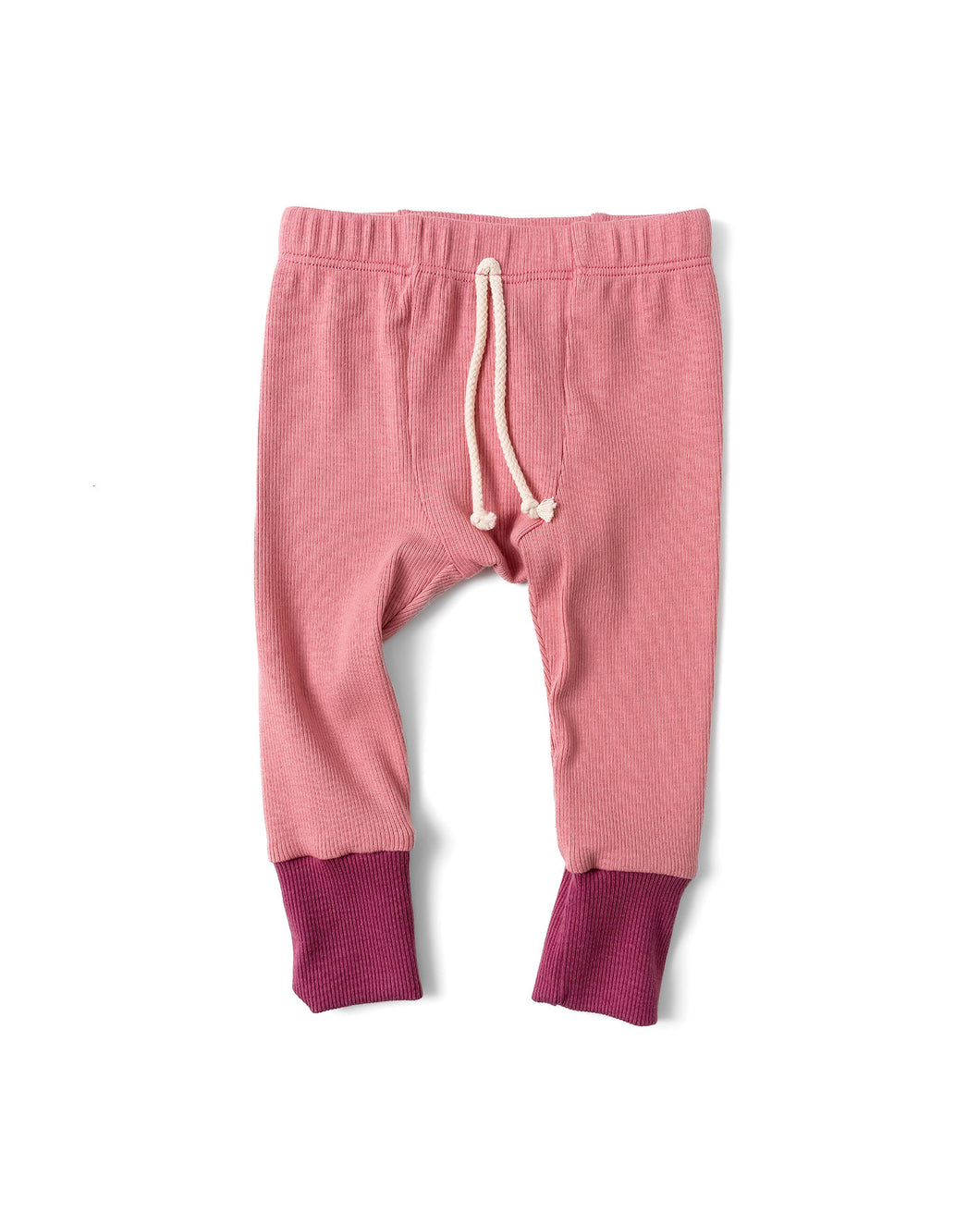 rib knit pant - crepe maroon and thistle