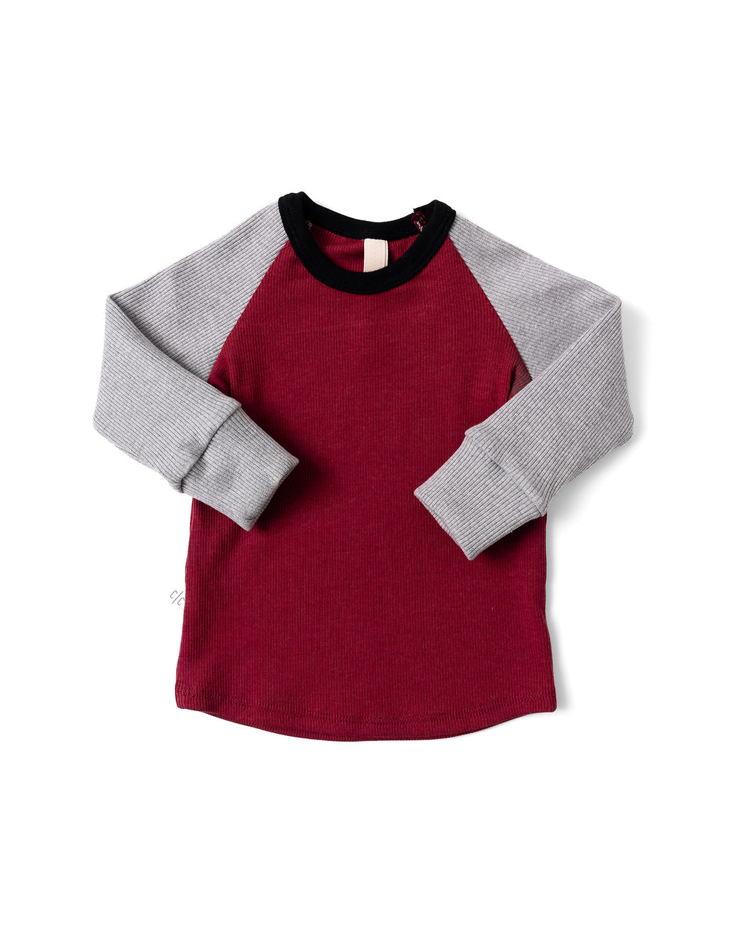 rib knit long sleeve tee - maroon iron gray and black