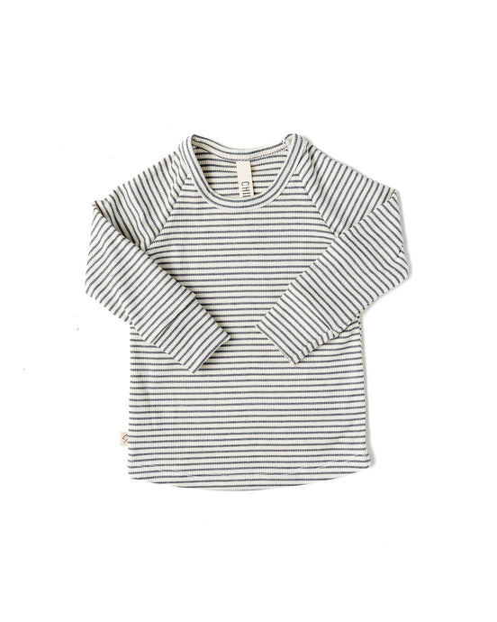 rib knit long sleeve tee - narrow charcol stripe