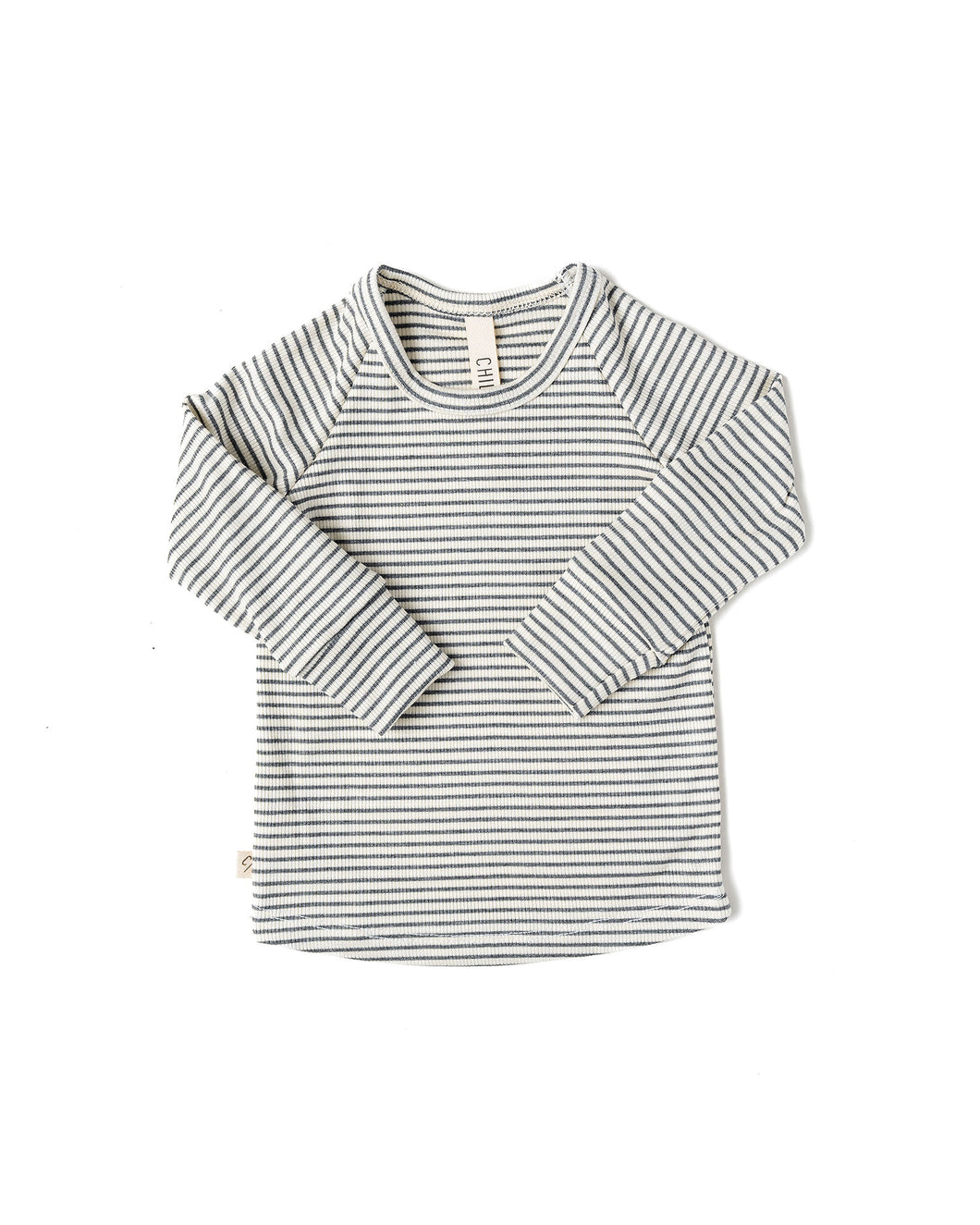 rib knit long sleeve tee - narrow charcol stripe