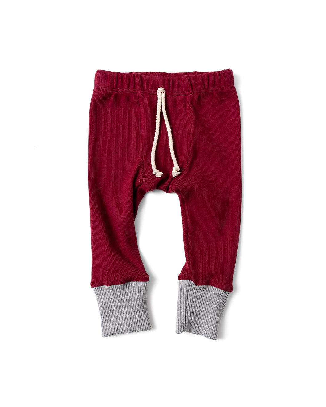 rib knit pant - maroon iron gray and black