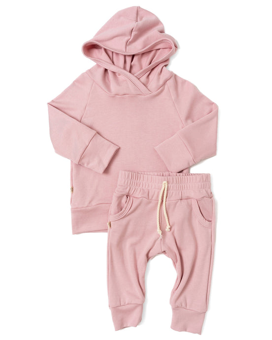 rib knit hoodie set - frosting